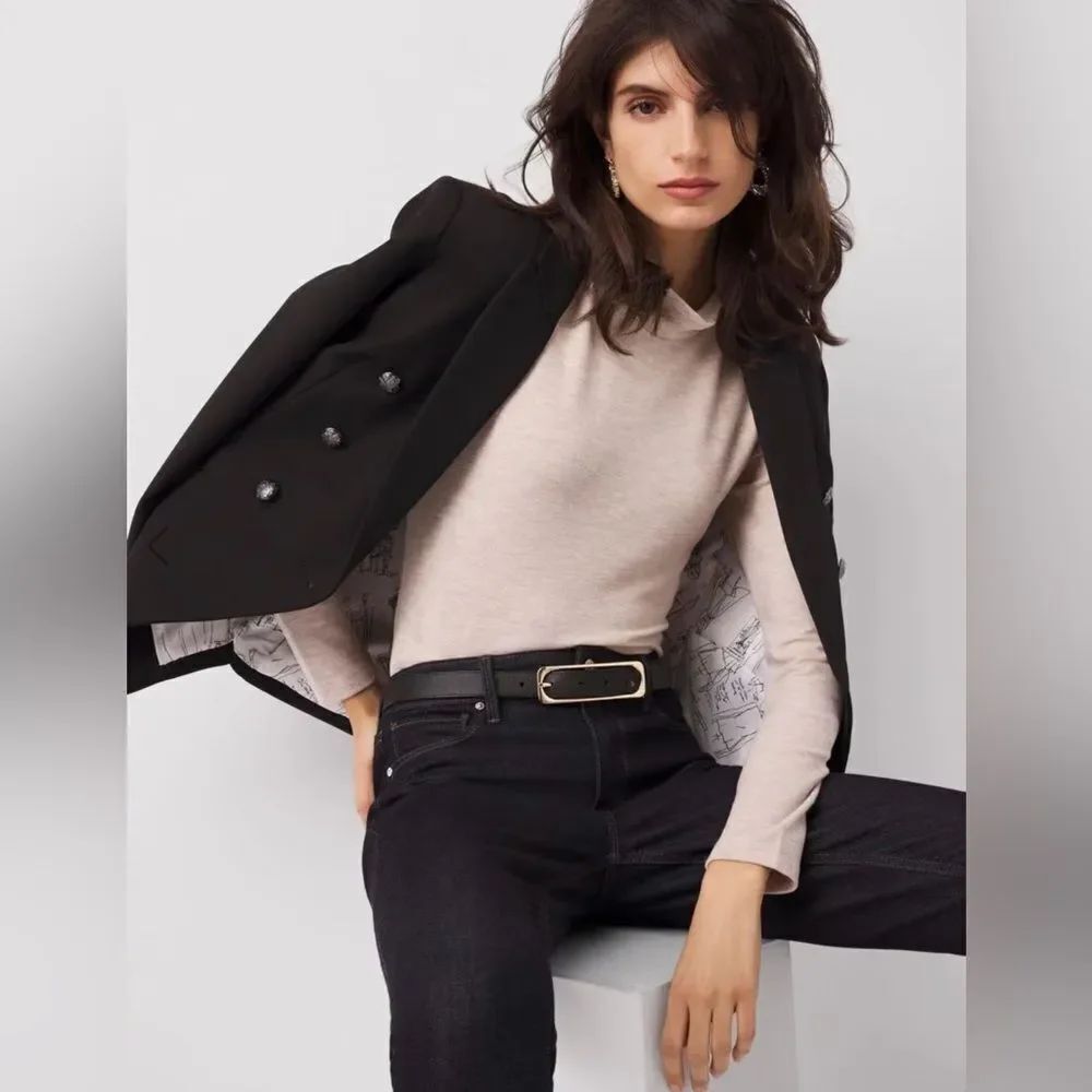 WHMB L-XL Heather Biscotti Mock Neck Long Puff Sleeve Soft Knit Pullover
